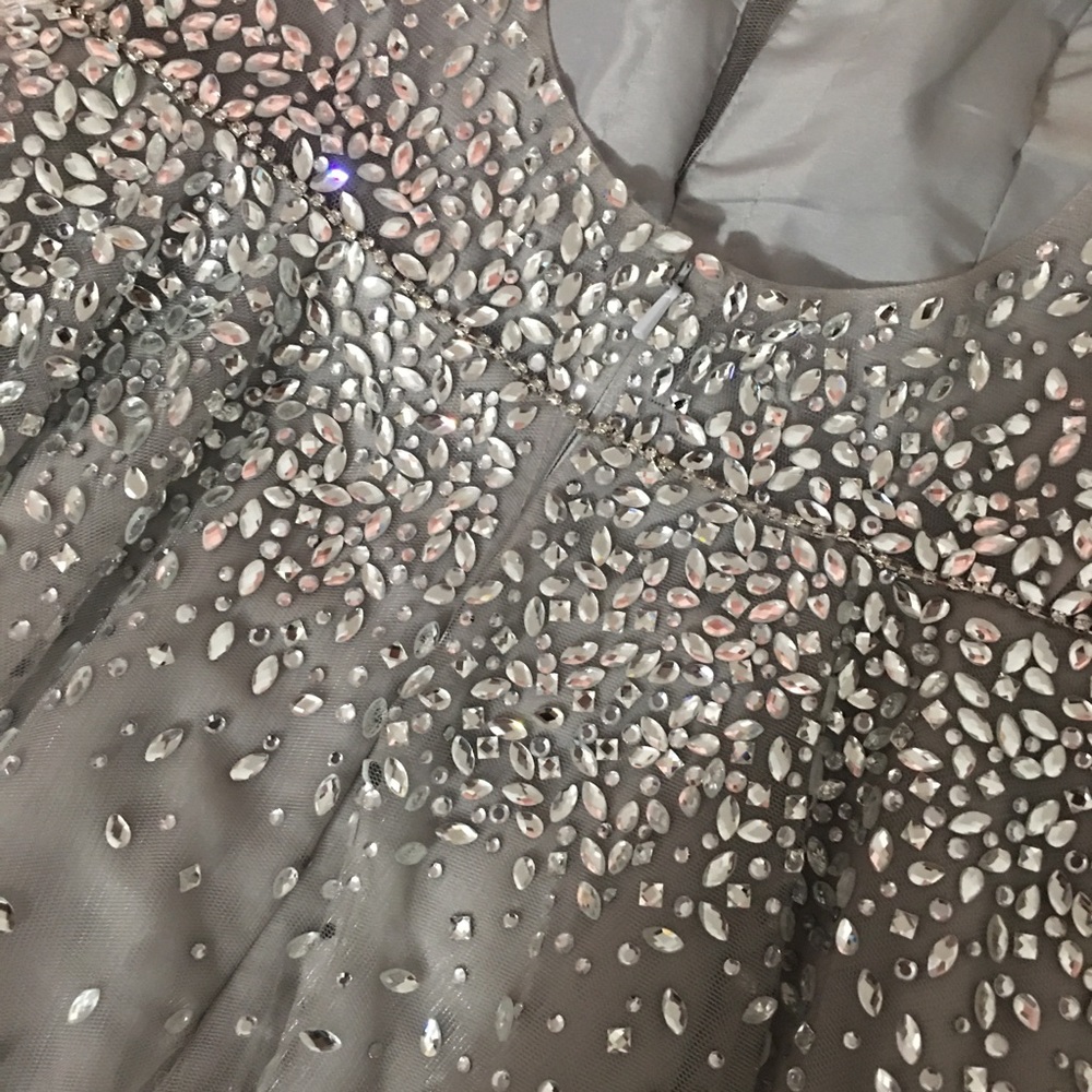 Silver Crystal Embellished Tulle Ball Gown - Picture 10 of 16